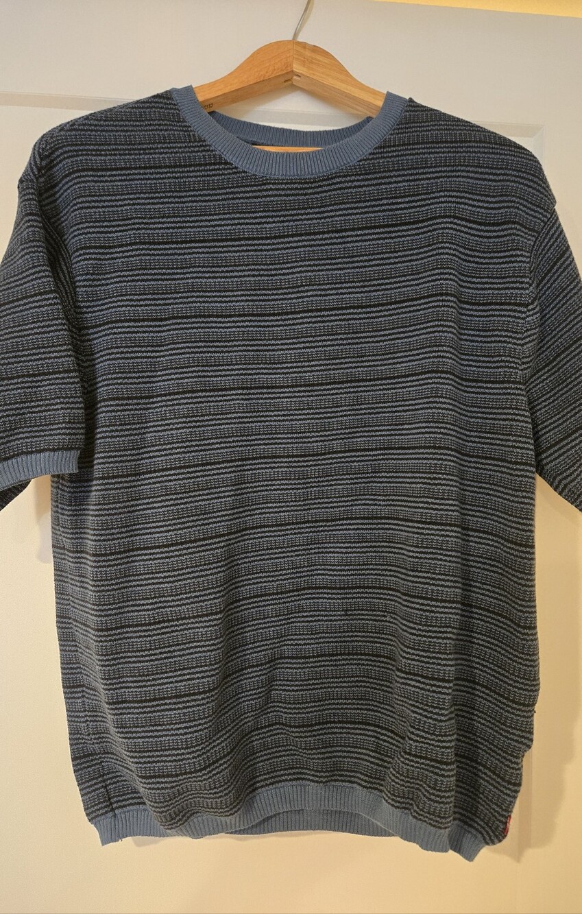 Levi's Ani Short-Sleeve Knit Sweater - Size L Stripe Blue & Black - NWOT